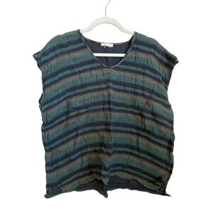 EILEEN FISHER Striped V Neck Sleeveless Gauze Top Women Size Small